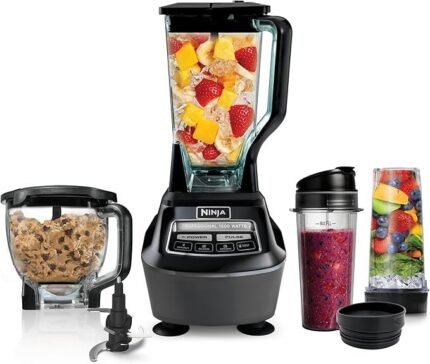 Ninja Kitchen System | All-in-One Food Processor & Blender for Smoothies | Includes Pitcher, (2) 16 oz. To-Go Cups & 8-Cup Bowl | Makes Salsa, Dough, Shakes, & Frozen Drinks | 1500W | Black | BL770